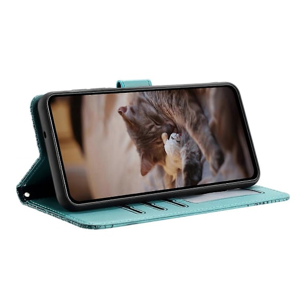 Skal för Samsung Galaxy A26 5G med handledsrem Läder Telefonskydd Vägg Katter Mönster Multicolor Blue