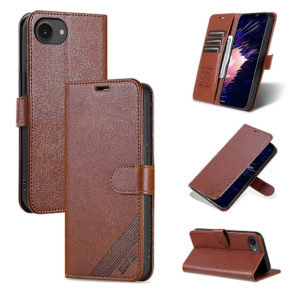 AZNS iPhone 16e Kotelo Naarmuuntumaton PU-nahkainen Jalustallinen Lompakkopuhelinkotelo Multicolor Brown