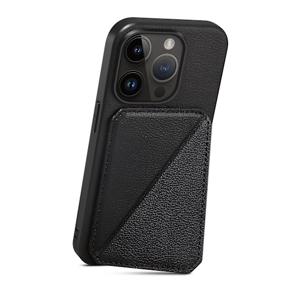 Calf Texture Pu+pc+tpu case för Iphone 13 Pro 6.1" Drop-proof kortplats Kickstand Phone Cover Black