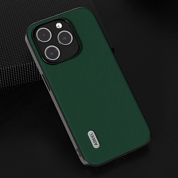 För Iphone 15 Pro Stötsäkert phone case Kohud Läder + PC + Tpu Anti-Scratch cover Green