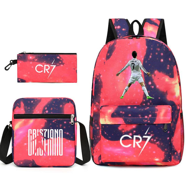 Fotbollsstjärna C Ronaldo Cr7 ryggsäck med printed runt studenten Tredelad ryggsäck. Xingkongfen 1 Xingkongfen 1 Backpack pencil case