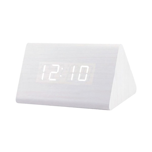 Digitalt Træ USB LED Natlys Vækkeur Termometer Display Ur WhitewoodWhite