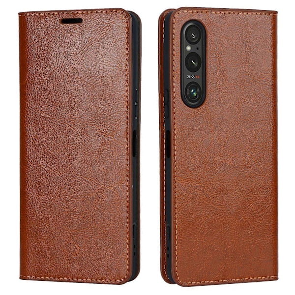 Til Sony Xperia 1 V Stand Flip Wallet Ægte Koskind Læder Cover Telefon Etui Multicolor Style C