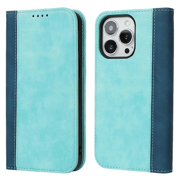 För iPhone 15 Pro Tvåfärgad Splitsad PU Läder Telefonfodral Stöd Stativ Plånboksfodral Multicolor Style F