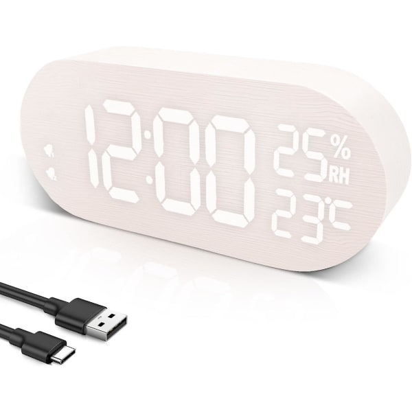 Puun näköinen digitaalinen herätyskello suurella näytöllä ja USB-käytöllä