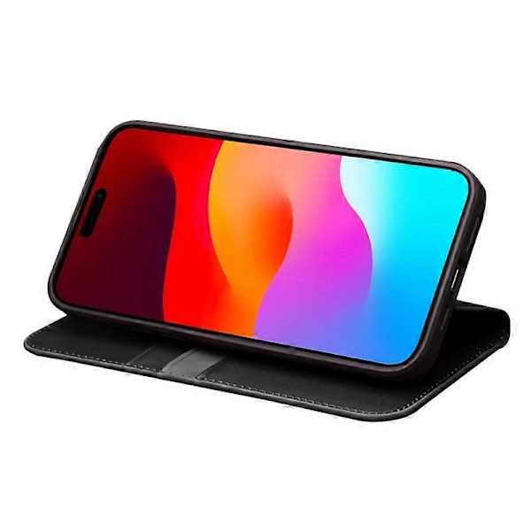 QIALINO Skal för iPhone 15 Pro, Fallsäkert Äkta Läder Fodral med Ställ