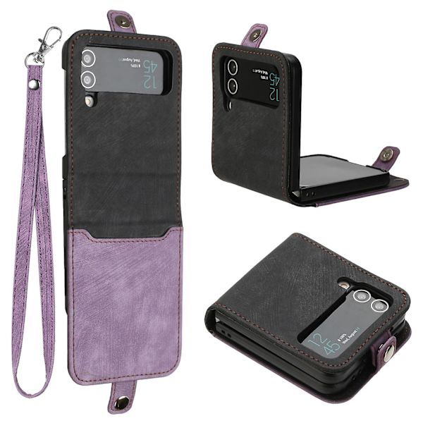 For Samsung Galaxy Z Flip3 5g PU-lær+PC-deksel Kortholder Sammenleggbart Telefondeksel Purple