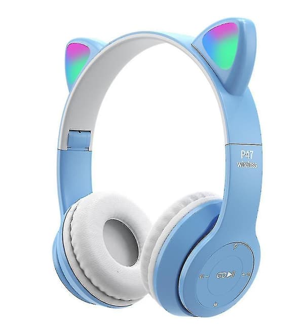 Cartoon Cat Ears Rgb Luminous Bluetooth Headset, Foldable Grey