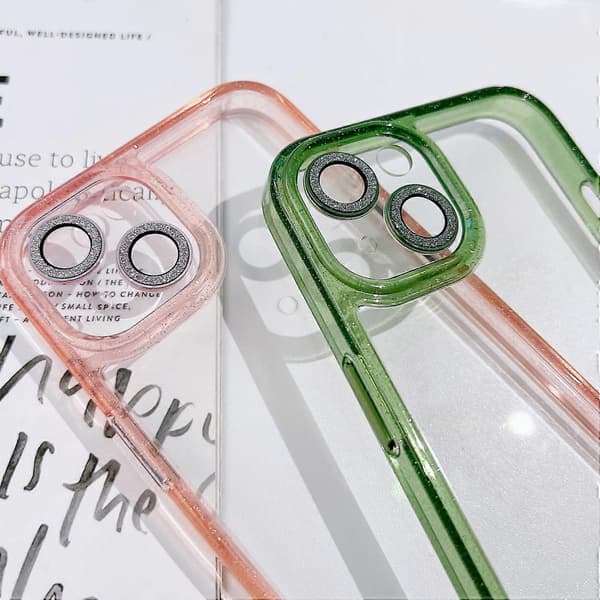 Glitterfodral för iPhone 15 PC+TPU+Glas Skal Multicolor Style E