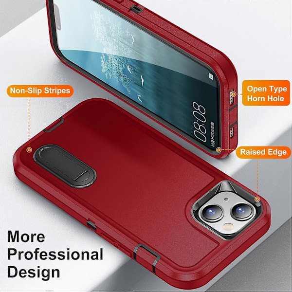 För iPhone 15 Plus PC+TPU Mobilskal Stöttåligt Anti-Fall Mobiltelefonskydd med Ställ Multicolor Style D