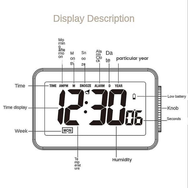 Digital väckarklocka, LCD-klocka för sovrum, elektronisk skrivbordsklocka med temperaturdisplay, ,sovrum, kontor Black