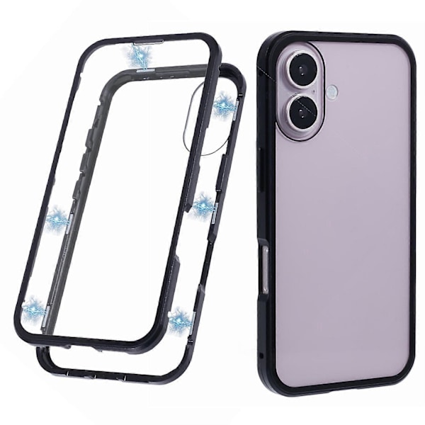 För iPhone 16 Plus Skal Magnetiskt Fullständigt Skydd Transparent Mobilskal - Grön Multicolor Black
