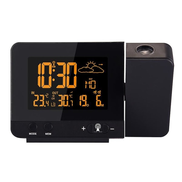 Väckarklocka LCD-skärm Väderstation 8 färgskärm LED Digital projektion Snooze Alarm för hemmet Black EU Plug