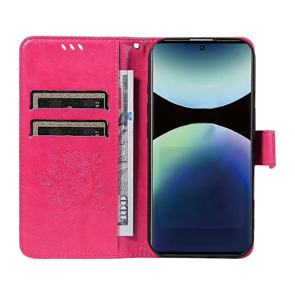 Mobilskal med Ställ för Xiaomi Redmi Note 14 Pro 4G, Katt Träd Mönster Läder Plånboksskydd Multicolor Rose