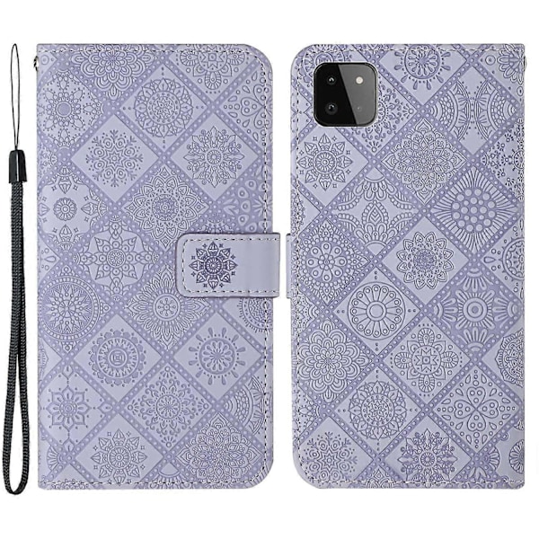 Præget Blomsterpung Læder Beskyttelsesetui Magnetisk Lås Flip Cover til Samsung Galaxy A22 5G