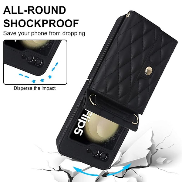 För Samsung Galaxy Z Flip5 5g Pu-läderbelagd PC phone case Kortplatser Cover White