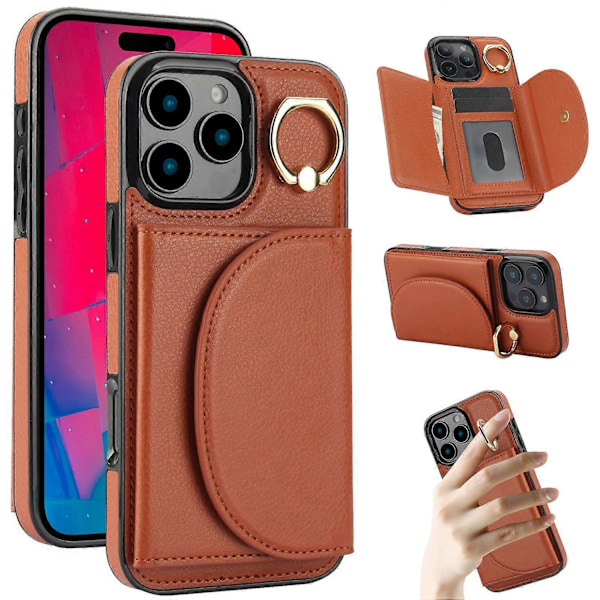 Til iPhone 16 Pro Etui RFID Blokerende Tegnebog Støtteben Læder+TPU Telefon Cover Multicolor Style A