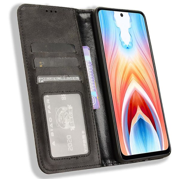 För Oppo A79 5g / A2 5g Case Retro Pu Läder Magnetisk automatiskt stängande cover Black