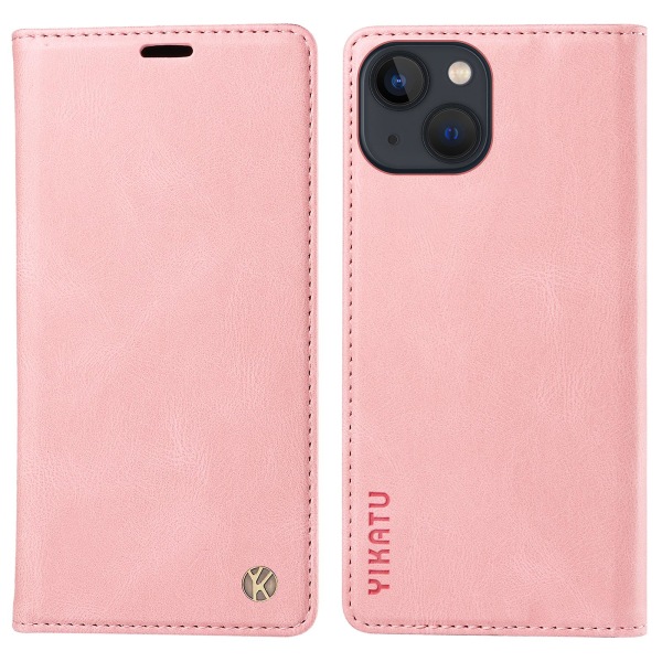 För Iphone 15 Magnetisk Autoabsorberad Pu Leather Shell Telefon Plånboksställ Cover Pink