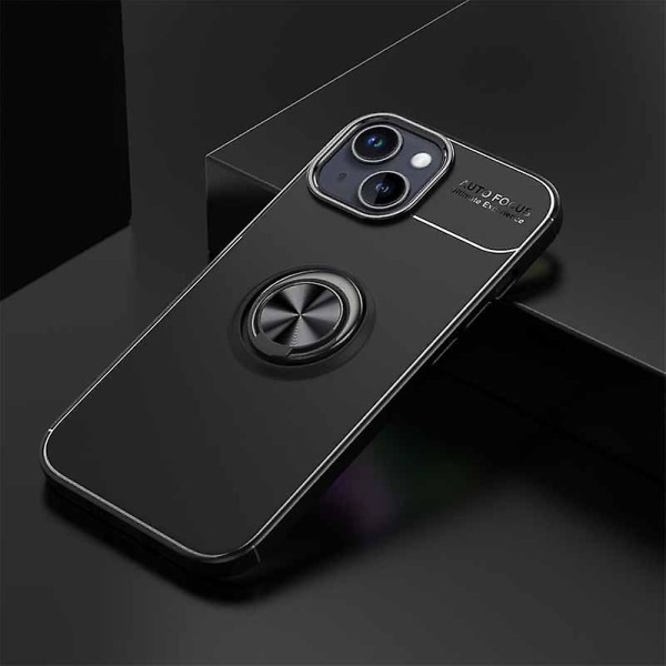 TPU Telefondeksel til iPhone 15, Ringholder Støtte Anti-ripe Telefon Bakdeksel Black