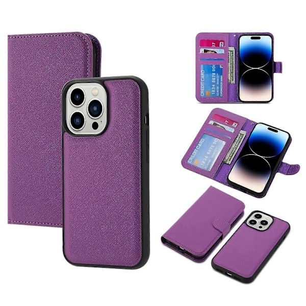 Aftagelig TPU-bagside med krydsmønster i PU-læder, flip-stander, tegnebogsetui til iPhone 14 Pro Multicolor Style B