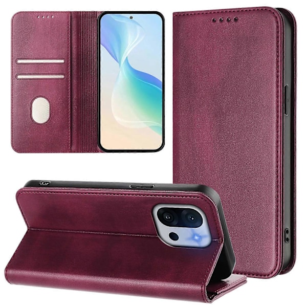 Plånboksfodral för OnePlus 13T 5G Retro Textur RFID-blockerande Läder Telefonskal Multicolor Wine Red