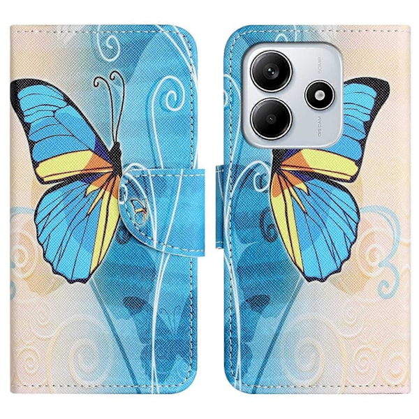 Til Xiaomi Redmi Note 14 4G Etui Mønstertryk Kryds Tekstur Læder Telefon Cover Multicolor Butterfly