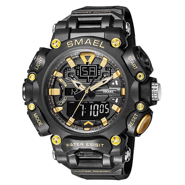 Smael Dual Time LED Digitaalinen Kello Miehille 50m Vedenkestävä Kronografi Kvartsikellot Oranssi Sotilaallinen Urheilu Elektroninen Rannekello Black gold