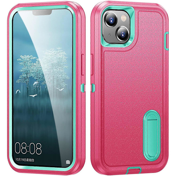 För iPhone 15 Plus PC+TPU Mobilskal Stöttåligt Anti-Fall Mobiltelefonskydd med Ställ Multicolor Style B