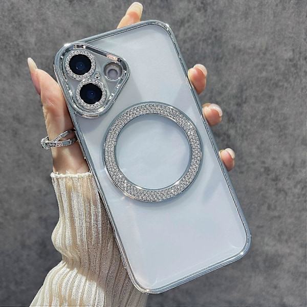 iPhone 16 Magneettinen Kotelo Bling Strassi Kirkas TPU+PC Puhelinkuori Multicolor Style D
