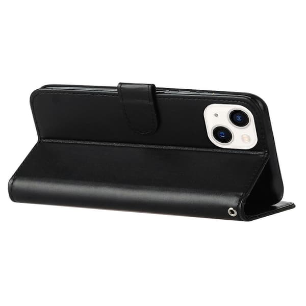 För iPhone 15 Anti-fall Enfärgad PU Läder Plånboksfodral Vikbart Ställ Mobilskal Multicolor Style A