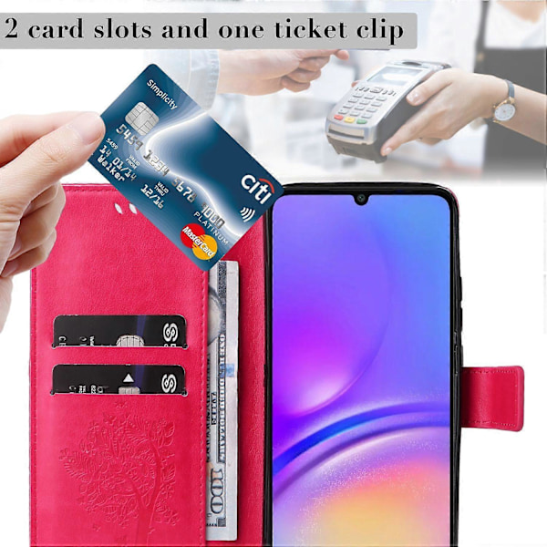 KT Imprinting Flower Series-3 til Samsung Galaxy A06 Etui Katte Træ Mønster Flip Læder Telefon Cover Multicolor Style F