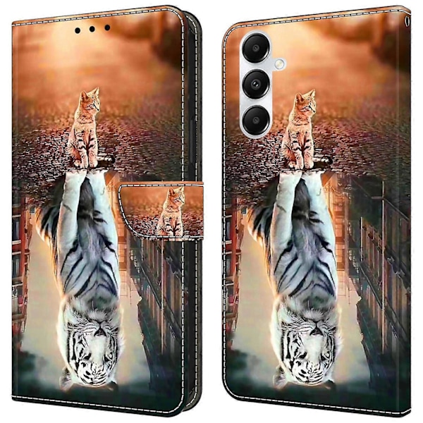 Til Samsung Galaxy A55 5G Mobiltelefon Etui Trykt 3D Mønster Stativ Læder Cover Multicolor Cat and Tiger