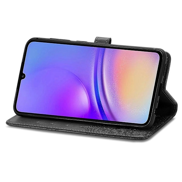 Til Samsung Galaxy A06 Etui Mandala Præget Design Læder Wallet Telefon Cover - Grå Multicolor Black
