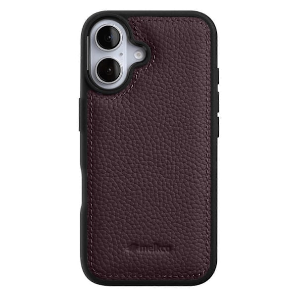 MELKCO Etui til iPhone 16 Ægte Koskind Læderbelagt PC Telefon Cover - Grå Multicolor Purple