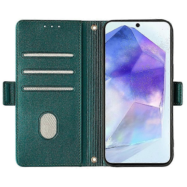 Læder Wallet Case med RFID-blokering og stativ til Samsung Galaxy A26 5G med håndrem - Multicolor Green