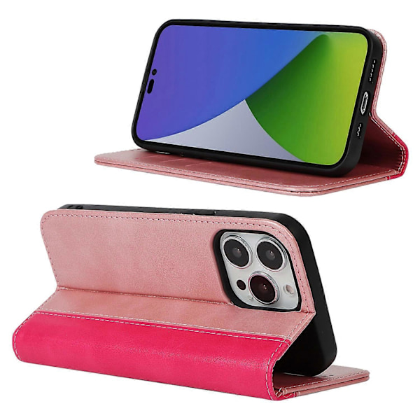 För iPhone 15 Pro Tvåfärgad Splitsad PU Läder Telefonfodral Stöd Stativ Plånboksfodral Multicolor Style E