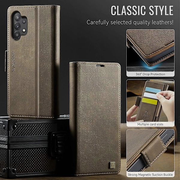 För Samsung Galaxy A32 5G Fodral AUTSPACE A11 RFID-blockerande Retro Läder Mobiltelefon Plånboksfodral Multicolor Brown