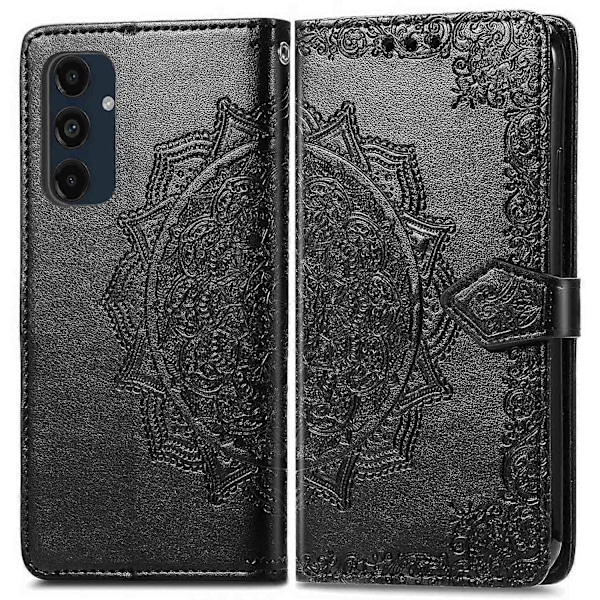 Til Samsung Galaxy S24 FE Etui Mandala Præget Design Læder Wallet Telefon Cover - Grå Multicolor Black