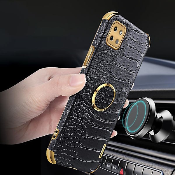 För Samsung Galaxy A22 5g (eu-version) Crocodile Texture Pu-läderbelagd TPU- case Galvaniseringsring Kickstand Cover Green