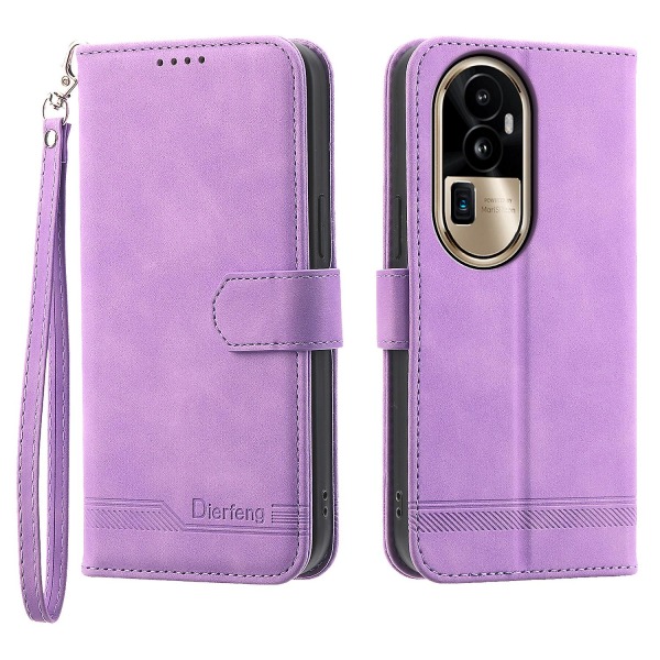 Cover för Oppo Reno10 Pro+ 5g, linjer tryckt Pu-läder plånboksfodral Flip Stand Case Purple
