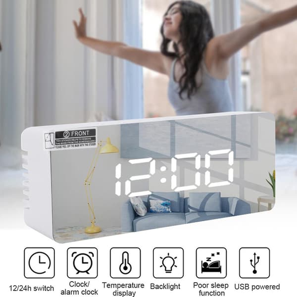Rektangulær Firkantet Multifunksjonell LED Display Vekkerklokke for Hjemmet White