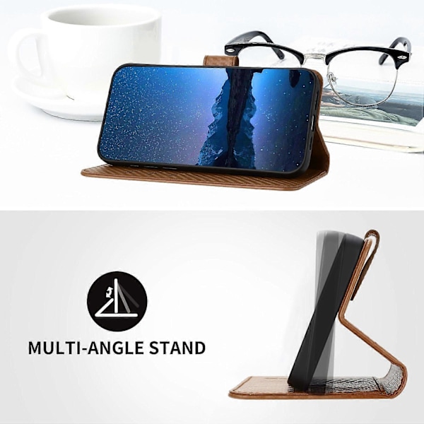 Plånboksfodral för iPhone 17 Pro Max med rem, kolfibertextur läder mobilskal Multicolor Coffee