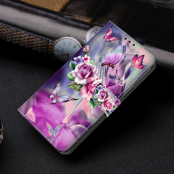 Wallet Case til Samsung Galaxy A52 4G/5G/A52s 5G, PU Læder Stand 3D Mønster Print Telefon Cover Multicolor Butterflies/Flowers