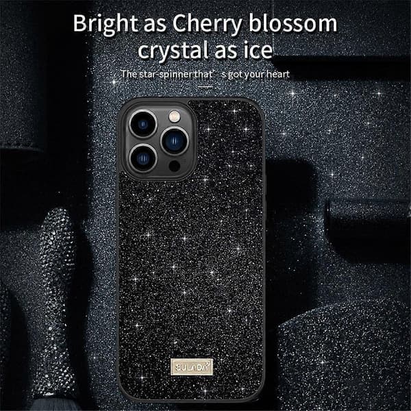 SULADA Deksel til iPhone 16 Pro PU Lær+PC+TPU Glitter Paljetter Bakside Deksel- Multicolor Black