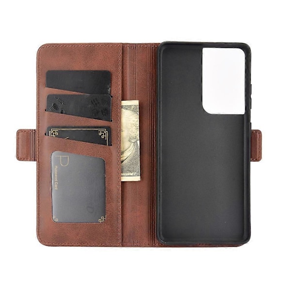 Dobbelt Magnetisk Lås Læder Folio Flip Telefon Cover Læder Etui til Samsung Galaxy S21 Ultra 5G