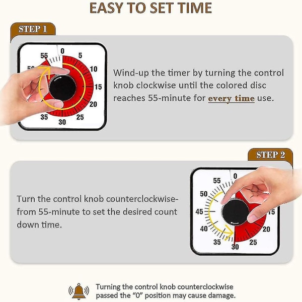 Visuel nedtællingstimer, overdimensioneret visuel timer til klasseværelset for børn og voksne, holdbar mekanisk køkkentimer - yvan Red