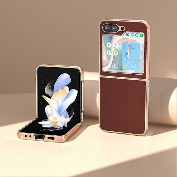 Til Samsung Galaxy Z Flip5 5G Silky Series Elektropletteret Telefon Cover Ægte Ko Læder+PC Cover Multicolor Style B