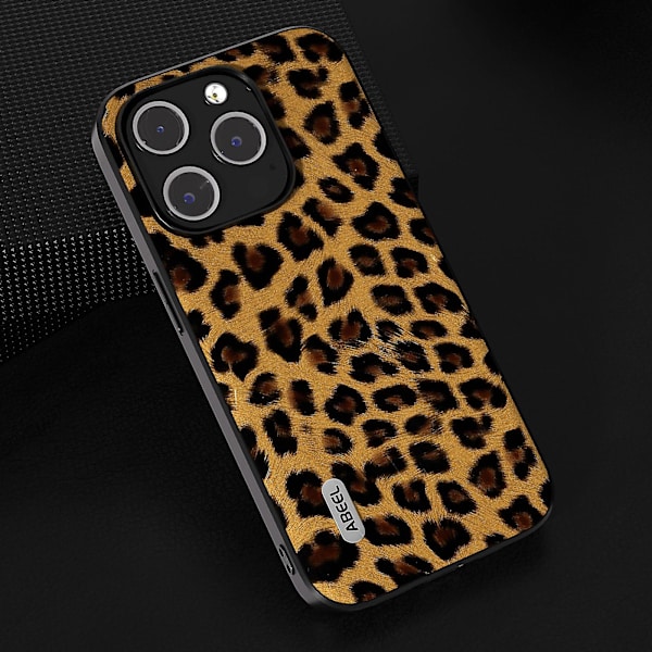 För Iphone 15 Pro Max Leopard Mönster Phone case Pu Läder + PC + Tpu Slim Cover Gold