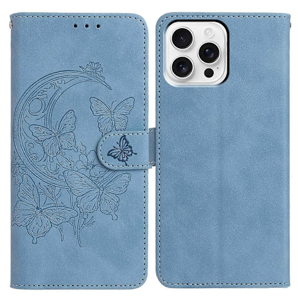 iPhone 16 Pro -kotelo, perhoskukka-kuvioitu PU-nahkainen lompakkokotelo jalustalla Multicolor Sky Blue